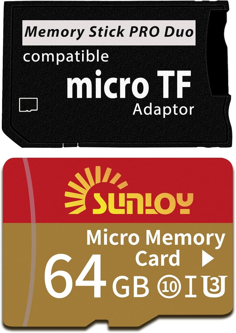 Sunloy PSP Memory Stick Adapter with 64GB Micro SD Card, Micro SD/SDHC/SDXC to Memory Stick PRO Duo MagicGate Card Compatible with PlayStation Portable, Camera, Handycam, Cell Phone & PSP 1000/2000/3000 - Image 1